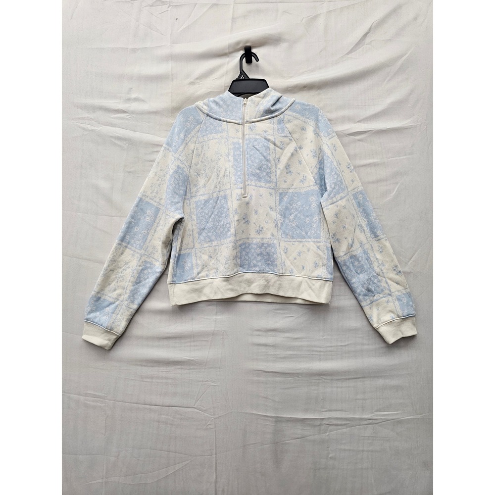 Wild Fable Womens Floral Quarter Zip Hoodie Blue Cotton Blend Size Medium